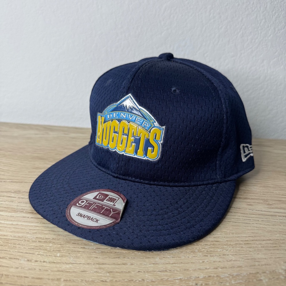 New Era 9FIFTY Denver Nuggets NBA Snapback Hat Navy Mesh Leather Brim Logo Y2K